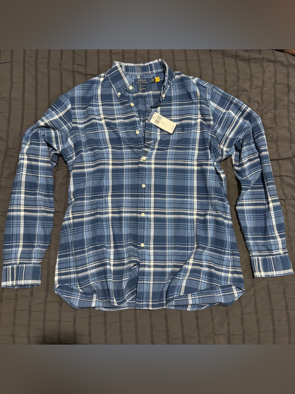 Ralph Lauren Blue and White Plaid Button-Down Shirt